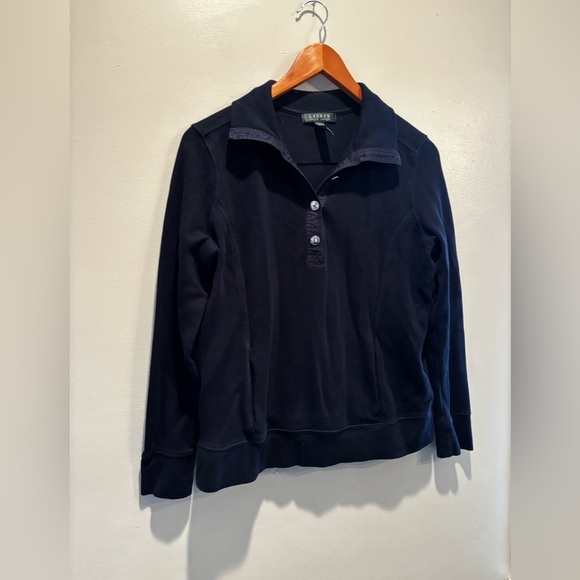 Lauren Ralph Lauren Blue Blouse collared business office casual large new preppy - Picture 2 of 9